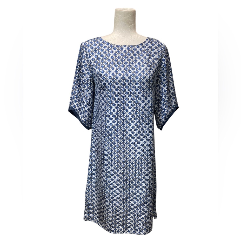 Metiseko Natural Silk Dress Lightweight Travel Half Sleeve Blue White Medium